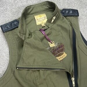 Princess Vera Wang‎ Gold Zip Up Vest Green Small Grunge Retro Biker Hip Gothic